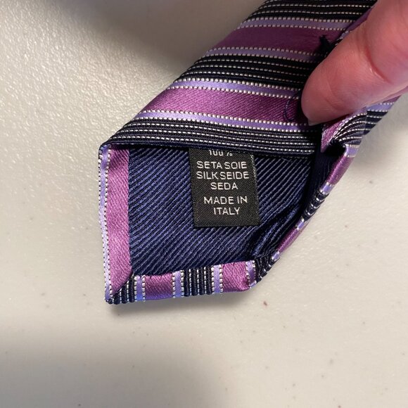ERMENEGILDO ZEGNA Purple Black Silver Striped 100% Silk Tie Made In Italy - Picture 3 of 8